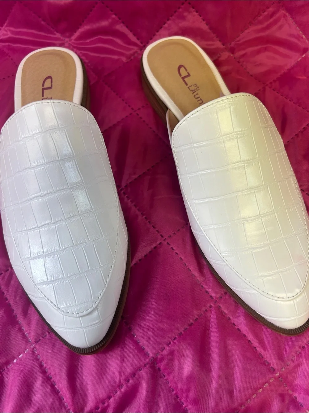 CL by Laundry White Croc-Embossed Slip-On Mules